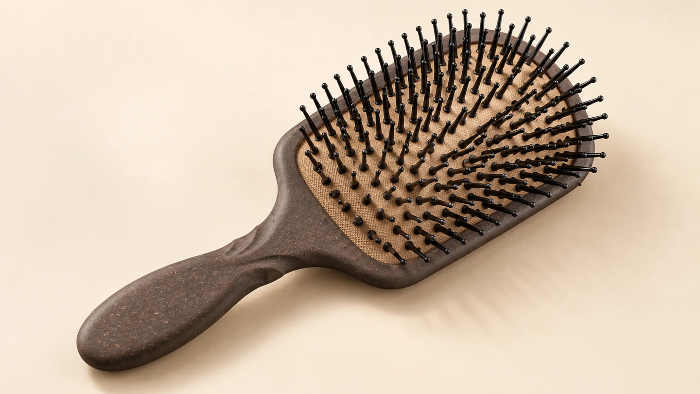 Dark coffee-gray hairbrush with a handle made from coffee grounds composite ABS