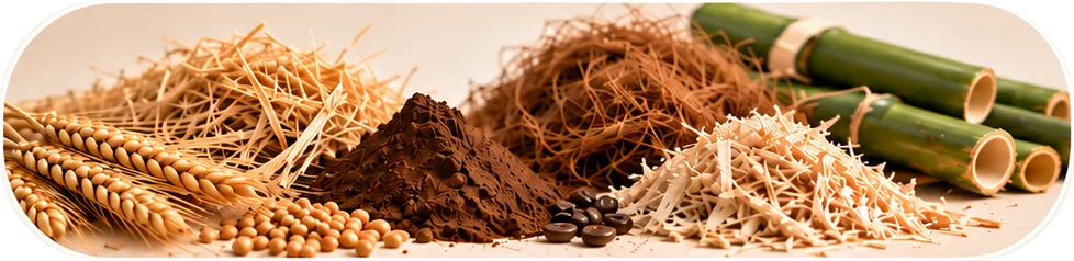 Wheat straw, bamboo, coconut coir, wood, coffee and other natural plant fiber sources