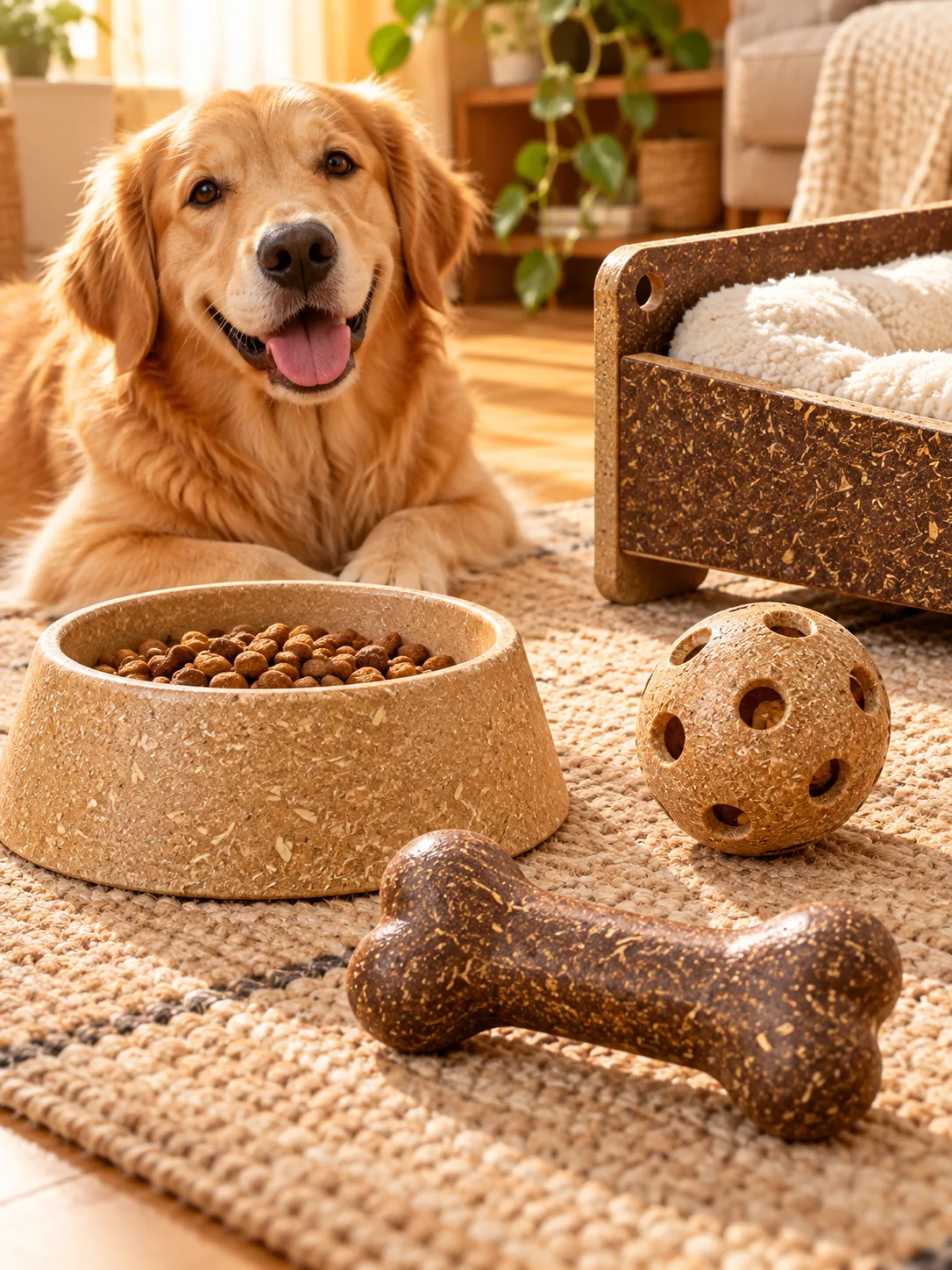 Plant fiber composite pet bowl toys and storage products