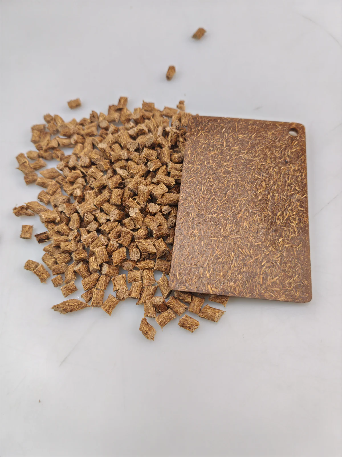 Palm Fiber PP Masterbatch pellets and sample plaque